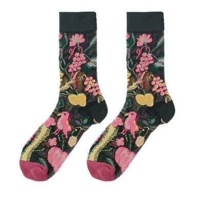 OCW Women Socks Tropical Sunflower Breathable Mesh Crew Silk Trendy Design (Set 10 Pairs)