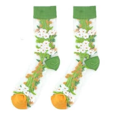 OCW Women Socks Tropical Sunflower Breathable Mesh Crew Silk Trendy Design (Set 10 Pairs)