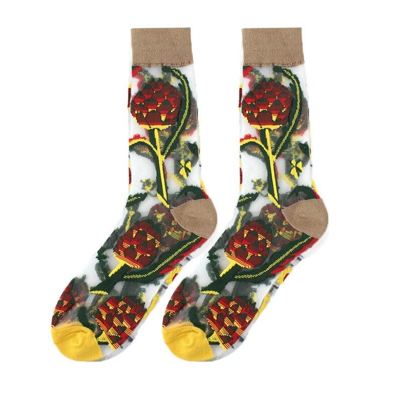 OCW Women Socks Tropical Sunflower Breathable Mesh Crew Silk Trendy Design (Set 10 Pairs)