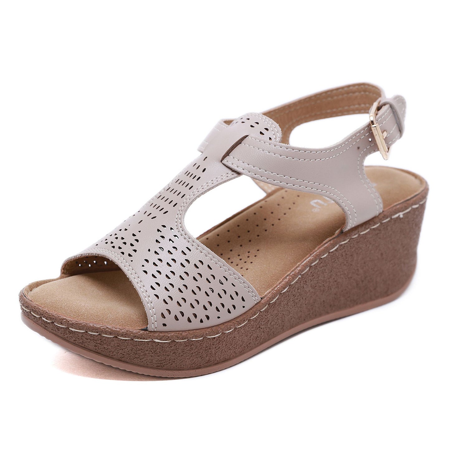 OCW Wedge Leather Sandals For Women Casual Breathable Hollow Out