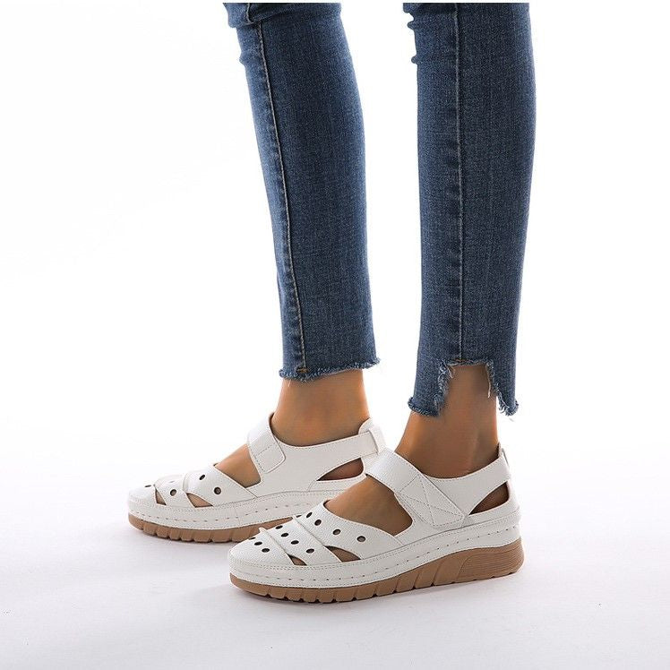 OCW Women Retro Hollow Shoes Causal Breathable Round Toe Wedges Design