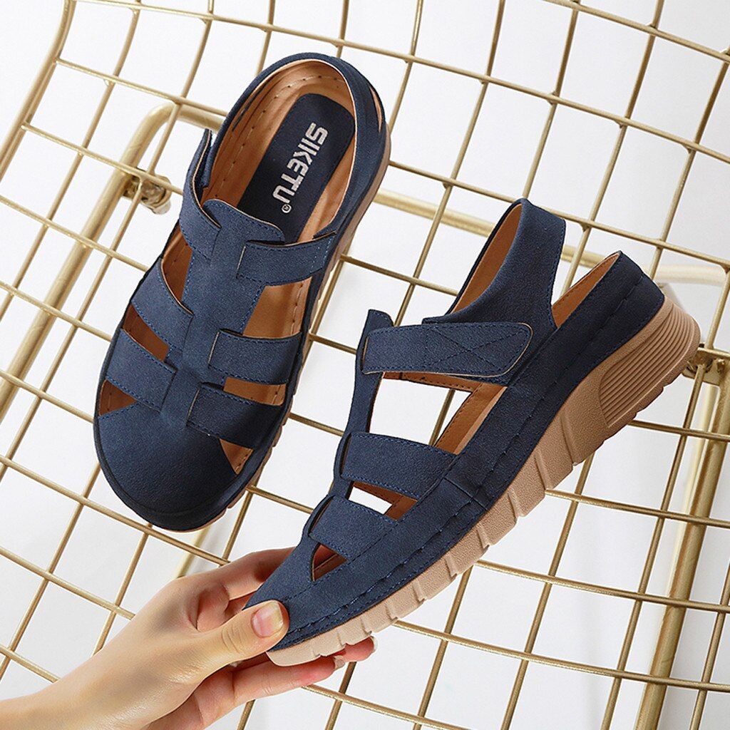 OCW Hollow Sandals For Women Buckle Flat Wedge Slipper Casual Breathable Design
