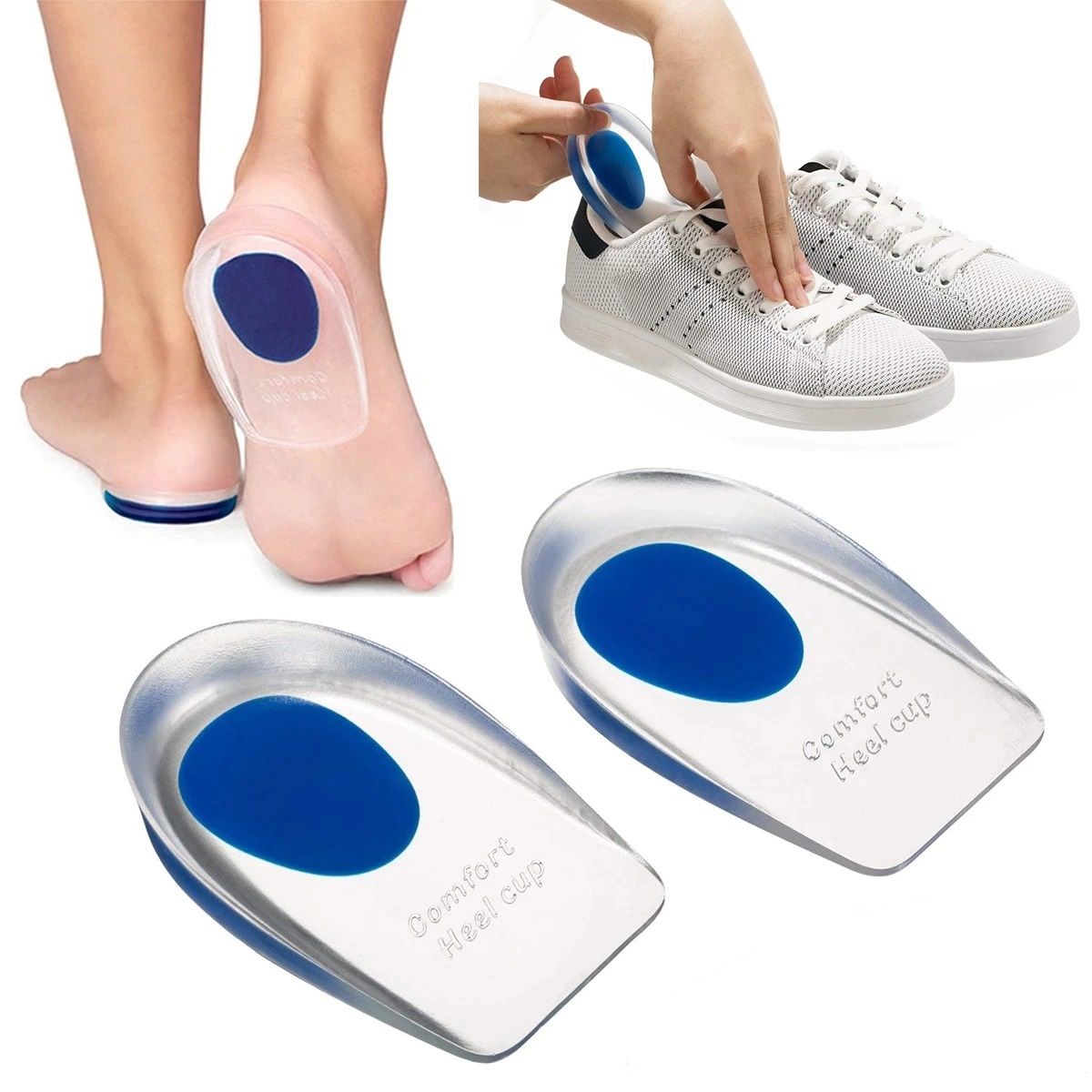 OCW Silicone Gel Heel Cups For Foot Pain Relief Shock Support Absorb