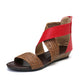 OCW Retro Sandals Women Comfortable Rome Splicing Peep Toe Zipper Flat Design