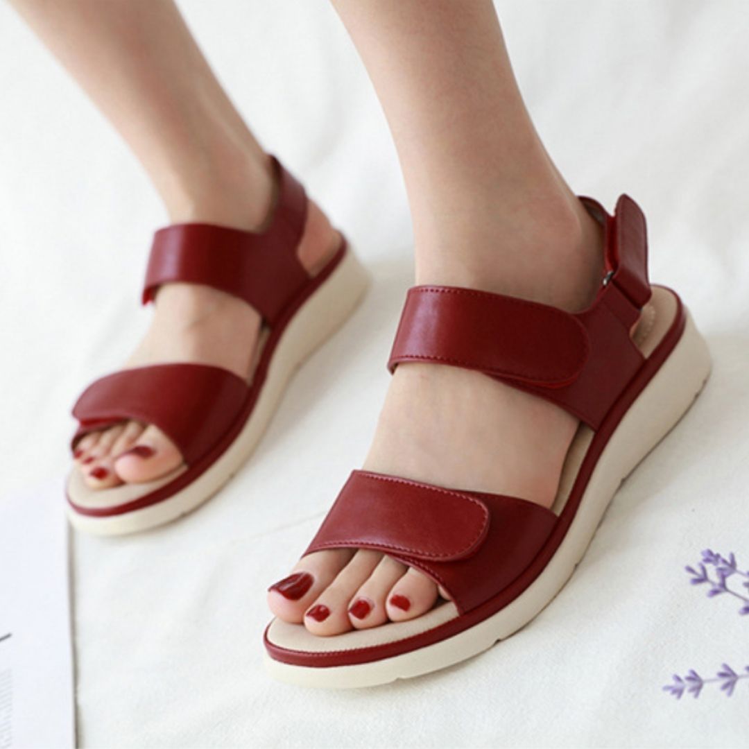 OCW Women Leather Made Casual Comfortable Sandals Buckle Strap Design