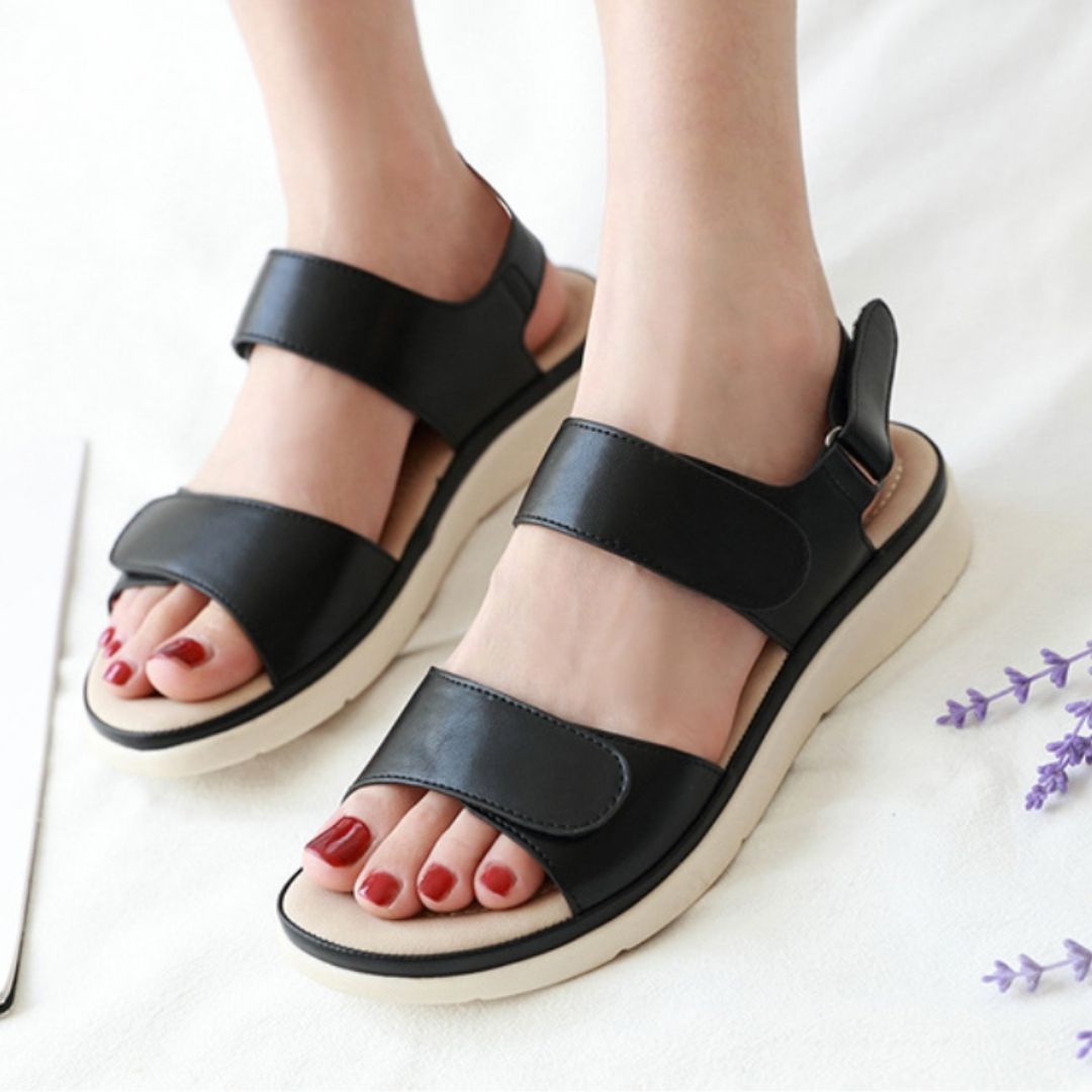 OCW Women Leather Made Casual Comfortable Sandals Buckle Strap Design