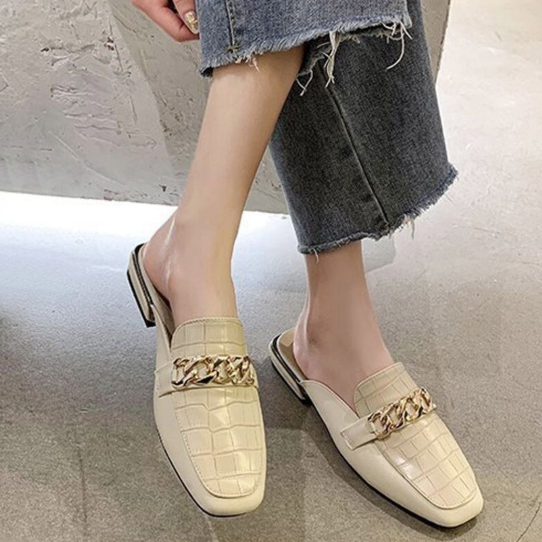 OCW Women Metal Chain Leather Made Modern Casual Shoes