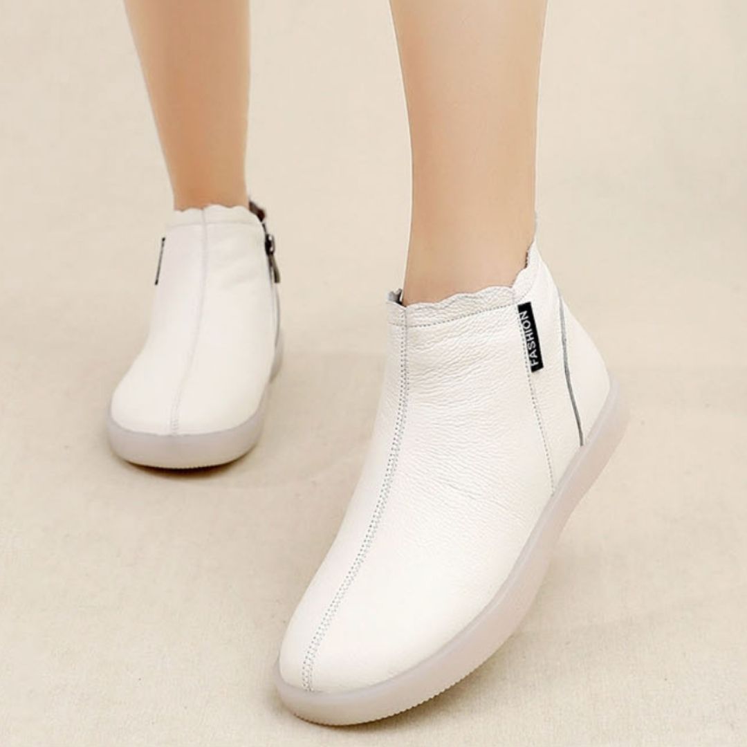 OCW Women White Leather Orthopedic Ankle Boots Comfortable Fur Lined Super Warm Winter Shoes