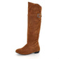 OCW Women Christmas Suede Knee Boots Warm Winter Snow Genuine Comfortable Leather