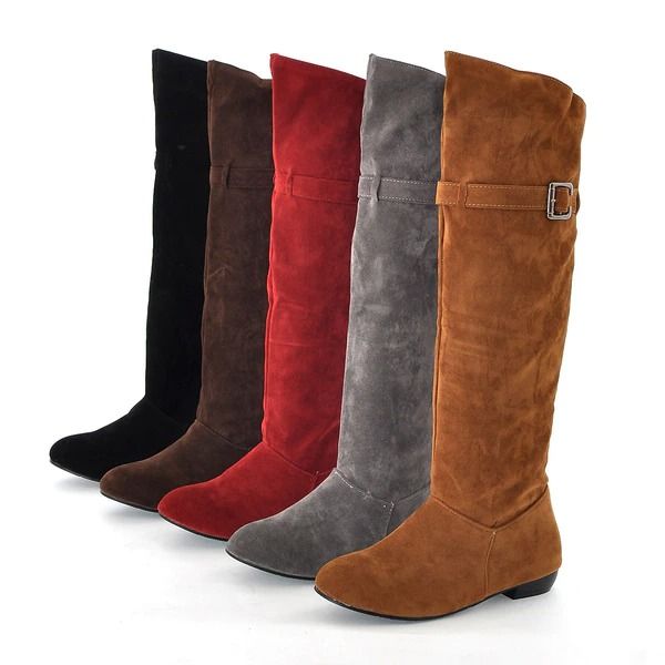 OCW Women Christmas Suede Knee Boots Warm Winter Snow Genuine Comfortable Leather