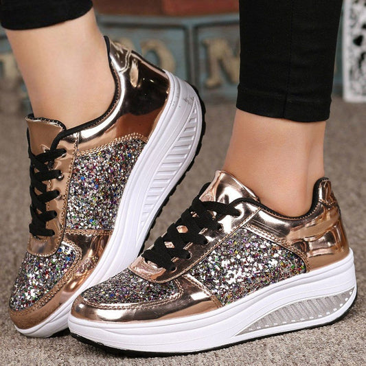 OCW Rhinestone Sequins Glitter Shiny Bling Crystal Platform Slip On Lace Up Ultra Soft Shoes For Women
