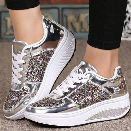 OCW Rhinestone Sequins Glitter Shiny Bling Crystal Platform Slip On Lace Up Ultra Soft Shoes For Women