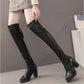 OCW Women Black Knee High Boots Leather Made Warm Winter Shoes
