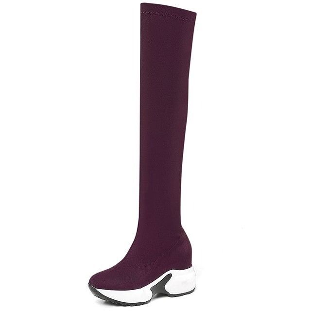 OCW Suede Over The Knee Snow Boots Increasing Women's Height Warm Winter