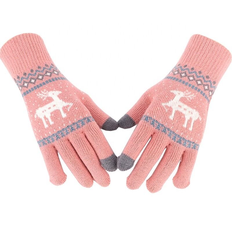 OCW X-Mas Thermal Gloves Knitted Thick Super Warm Deer Printed Full Fingers Touch Screen