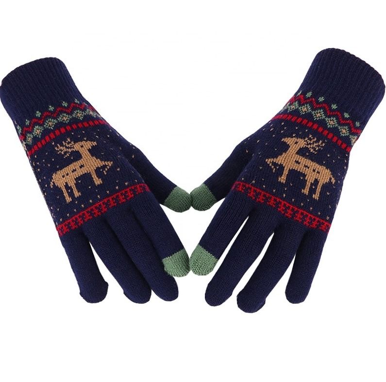 OCW X-Mas Thermal Gloves Knitted Thick Super Warm Deer Printed Full Fingers Touch Screen