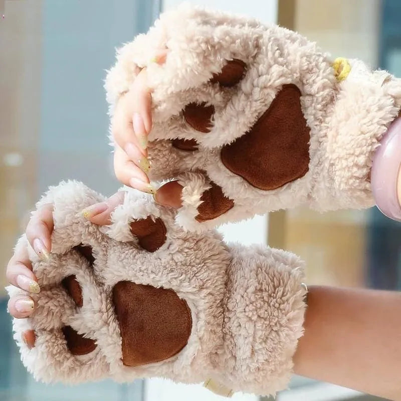 OCW Women Cute Warm Cat Paw Cashmere Warm Winter Gloves