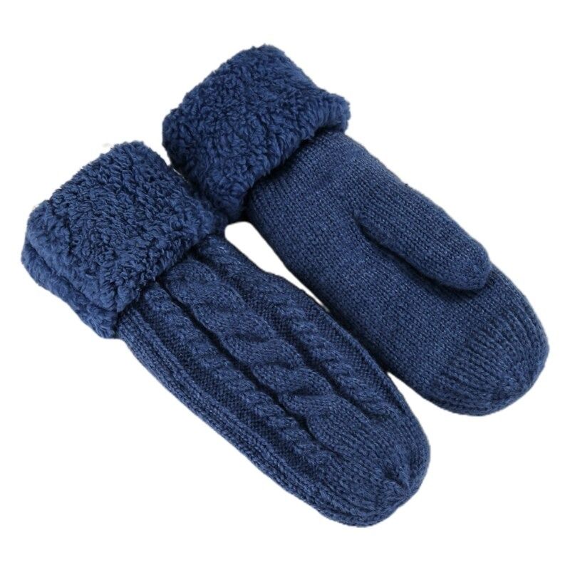 OCW Women Full Fingers Thermal Gloves Knit Twist Cashmere Warm Flowers Mittens Thick Fur Inside