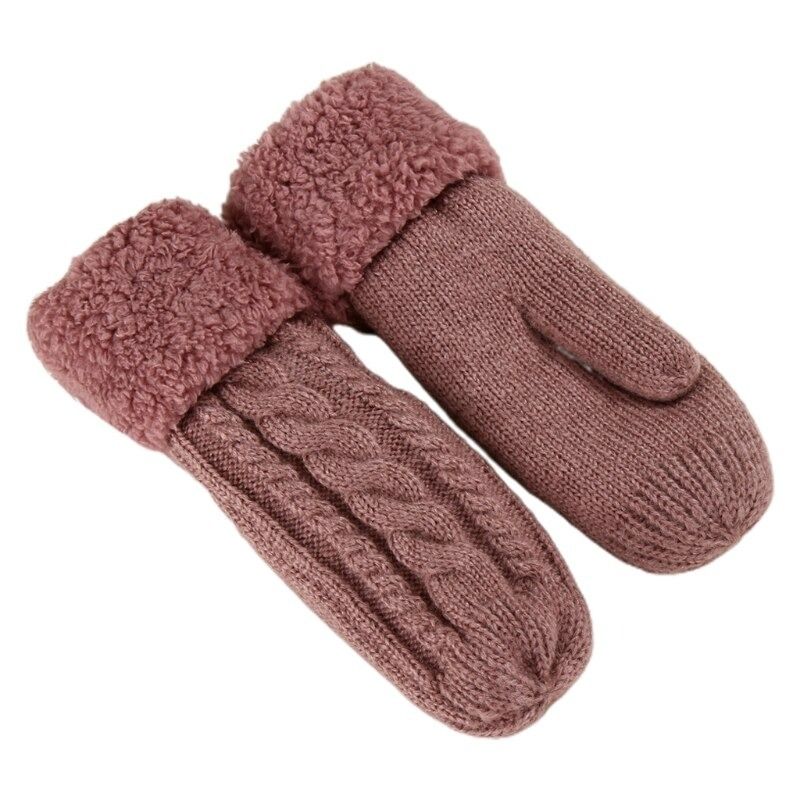 OCW Women Full Fingers Thermal Gloves Knit Twist Cashmere Warm Flowers Mittens Thick Fur Inside