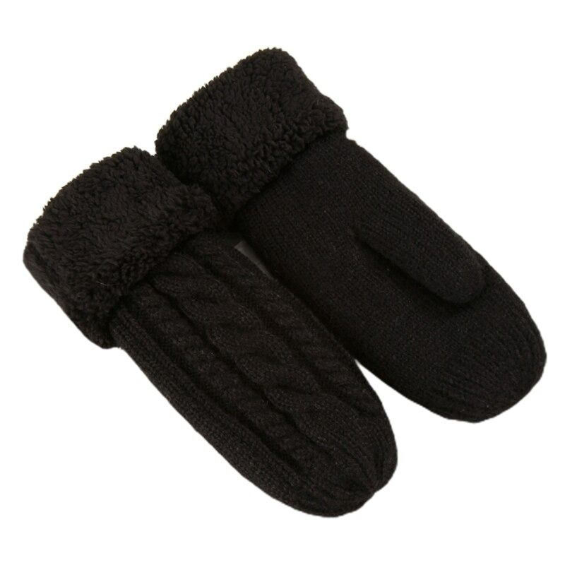 OCW Women Full Fingers Thermal Gloves Knit Twist Cashmere Warm Flowers Mittens Thick Fur Inside