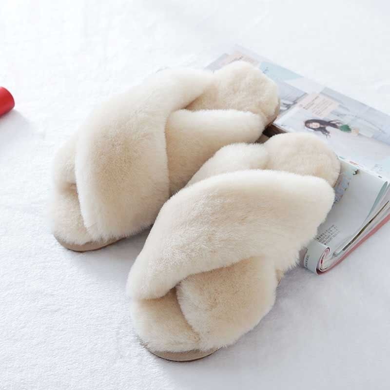 OCW House Slippers Women Soft Faux Fur Flat Keep Warm Winter Plus Plush Slides