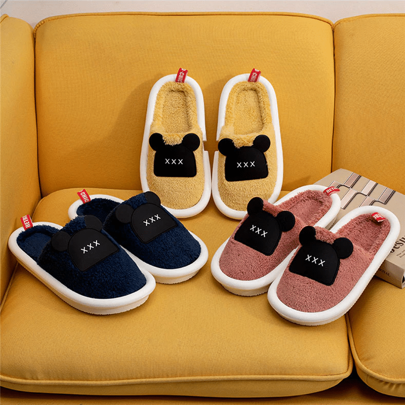 OCW Women Winter Comfortable Warm Fluffy Fleece Cute Bear Indoor Slippers