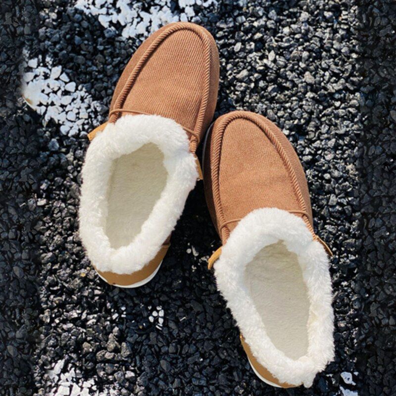 Women Casual Fashion Warm Plush Velvet Flat Fluffy Shoes For Winter