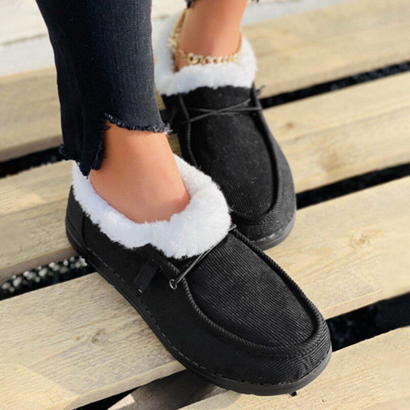 Women Casual Fashion Warm Plush Velvet Flat Fluffy Shoes For Winter