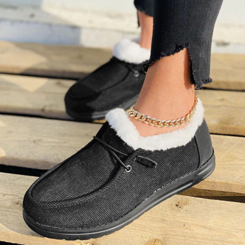 Women Casual Fashion Warm Plush Velvet Flat Fluffy Shoes For Winter