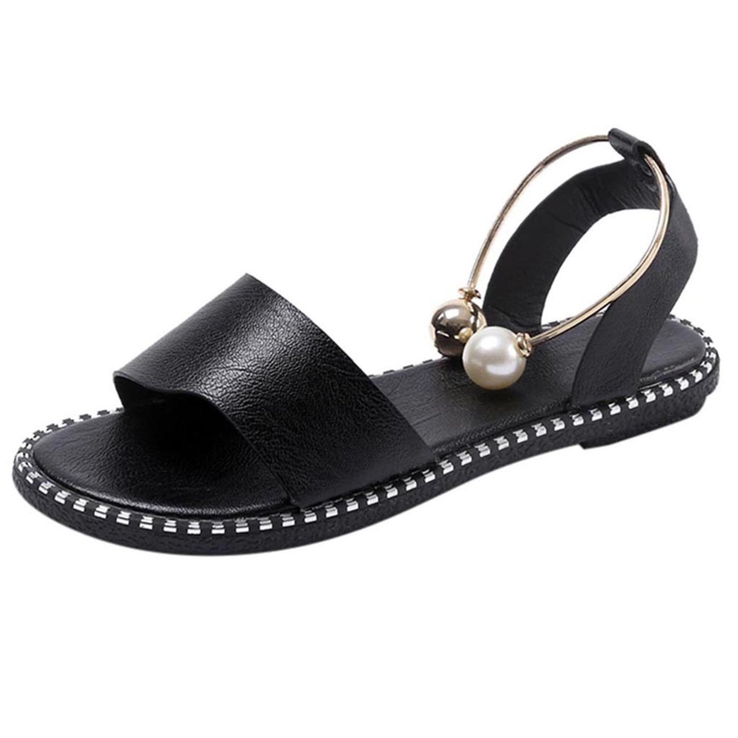 OCW Summer Premium Comfortable Pearl Buckle Women Leather Sandals