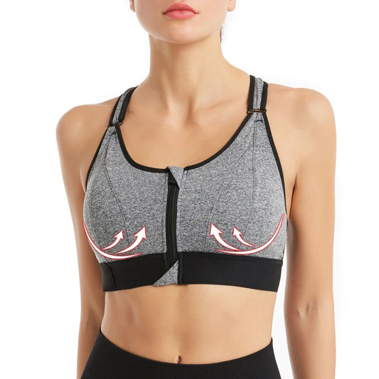 OCW Yoga Women Bras Shockproof Gym Running Sports Front Zipper Bra Big