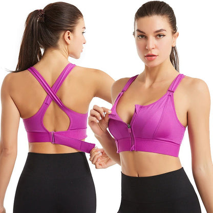 OCW Yoga Women Bras Shockproof Gym Running Sports Front Zipper Bra Big