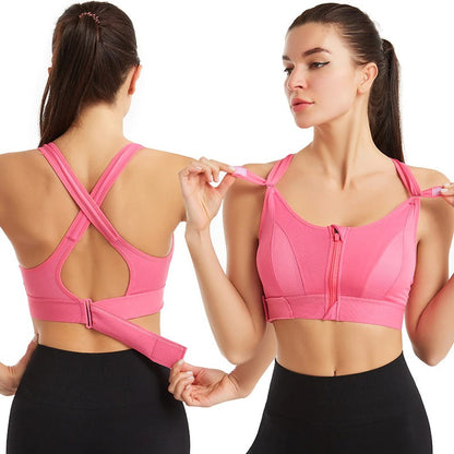 OCW Yoga Women Bras Shockproof Gym Running Sports Front Zipper Bra Big