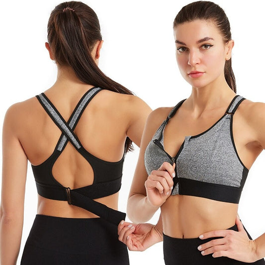 OCW Yoga Women Bras Shockproof Gym Running Sports Front Zipper Bra Big