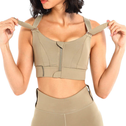 OCW Women Sports Bras Tights Crop Top Yoga Front Zipper Adjustable Shockproof Straps