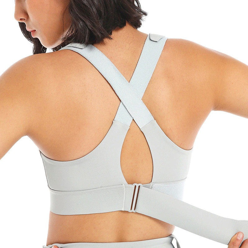 OCW Women Sports Bras Tights Crop Top Yoga Front Zipper Adjustable Shockproof Straps