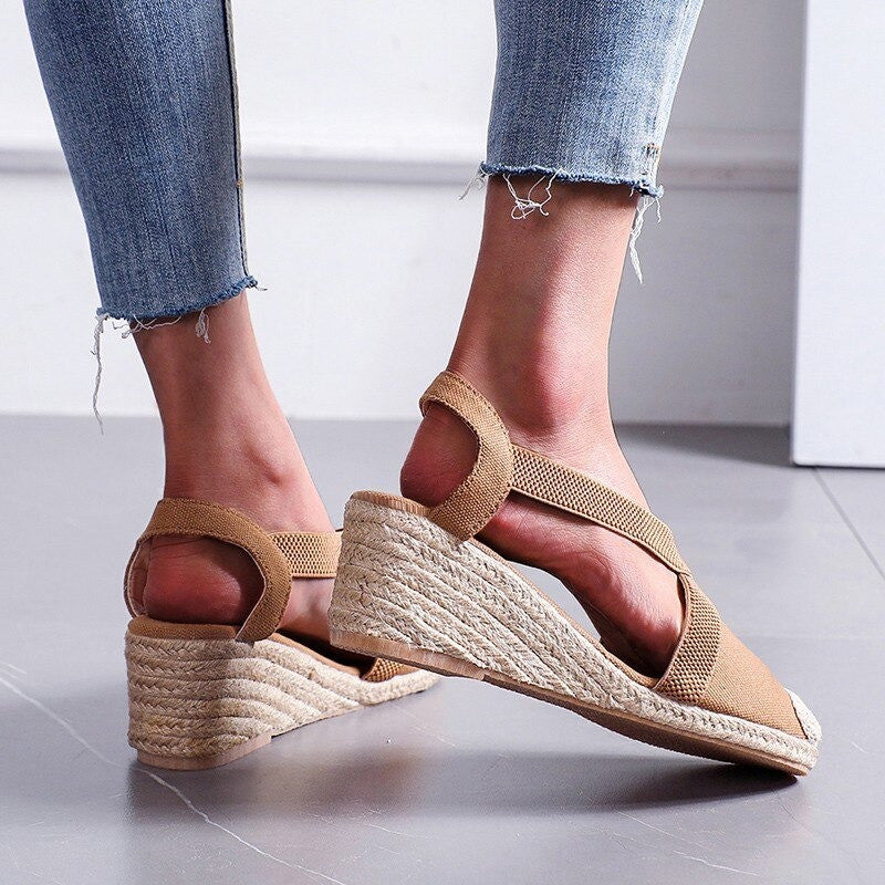 OCW Wedges Women Shoes Closed Toe Espadrille Platform Height Increase Sandals