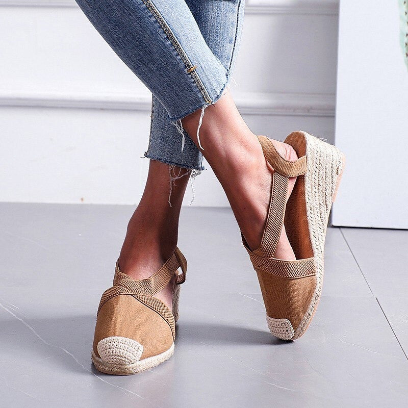 OCW Wedges Women Shoes Closed Toe Espadrille Platform Height Increase Sandals