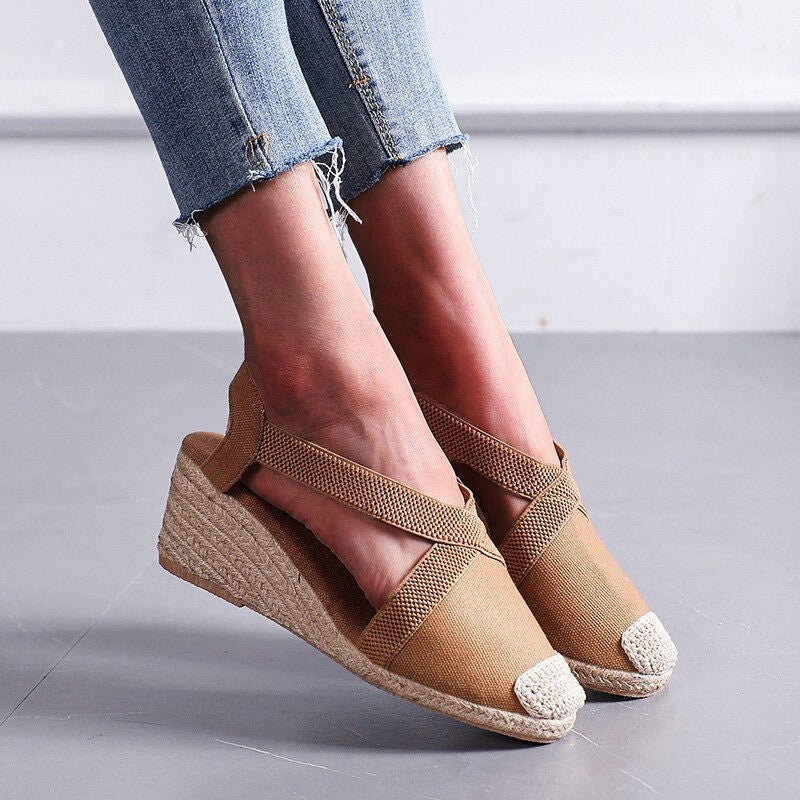 OCW Wedges Women Shoes Closed Toe Espadrille Platform Height Increase Sandals