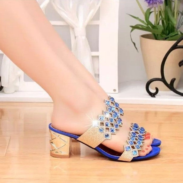 OCW Chunky Heel Sandals For Women Comfy Rhinestone Light Fashionable Footwear