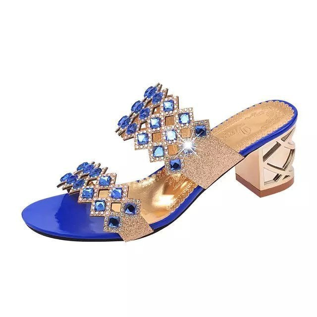 OCW Chunky Heel Sandals For Women Comfy Rhinestone Light Fashionable Footwear