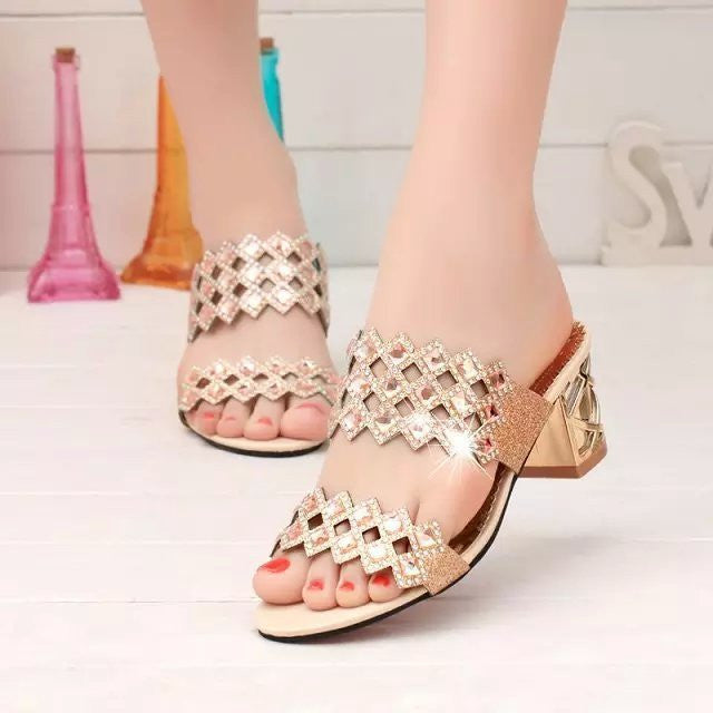 OCW Chunky Heel Sandals For Women Comfy Rhinestone Light Fashionable Footwear