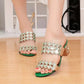 OCW Chunky Heel Sandals For Women Comfy Rhinestone Light Fashionable Footwear