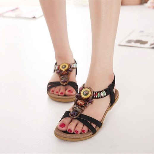 OCW Bohemian Sandals For Women Elastic Straps Massaging Insole Colorful Summer