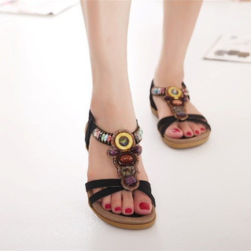 OCW Bohemian Sandals For Women Elastic Straps Massaging Insole Colorful Summer