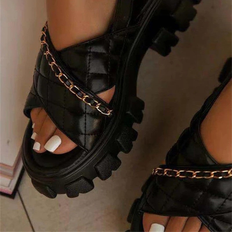 OCW Sandals For Women Summer New Fashion Thick Bottom Chain Opened Toe Leisure Comfort