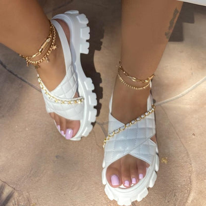 OCW Sandals For Women Summer New Fashion Thick Bottom Chain Opened Toe Leisure Comfort