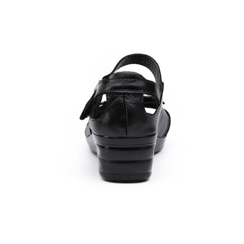 OCW Gladiator Sandals For Women Elegant Genuine Cow Leather Wedge Mid ...
