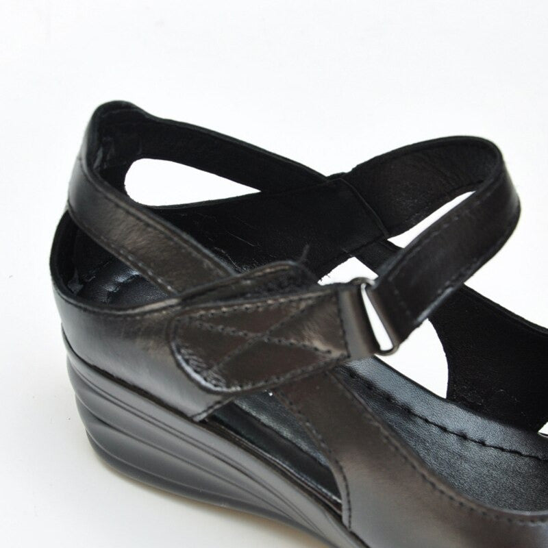 OCW Gladiator Sandals For Women Elegant Genuine Cow Leather Wedge Mid ...