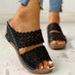 OCW Women Summer Embroidery Sandals Open Toe Platform Wedge Slides Beach